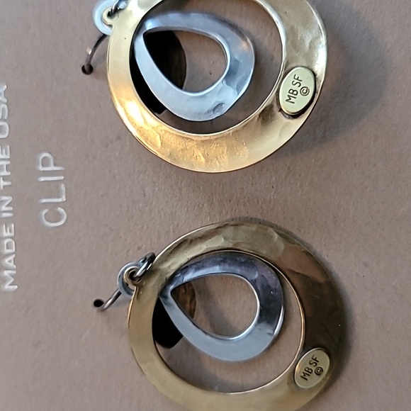 Gold and Silver Clip Earrings - Picture 2 of 2